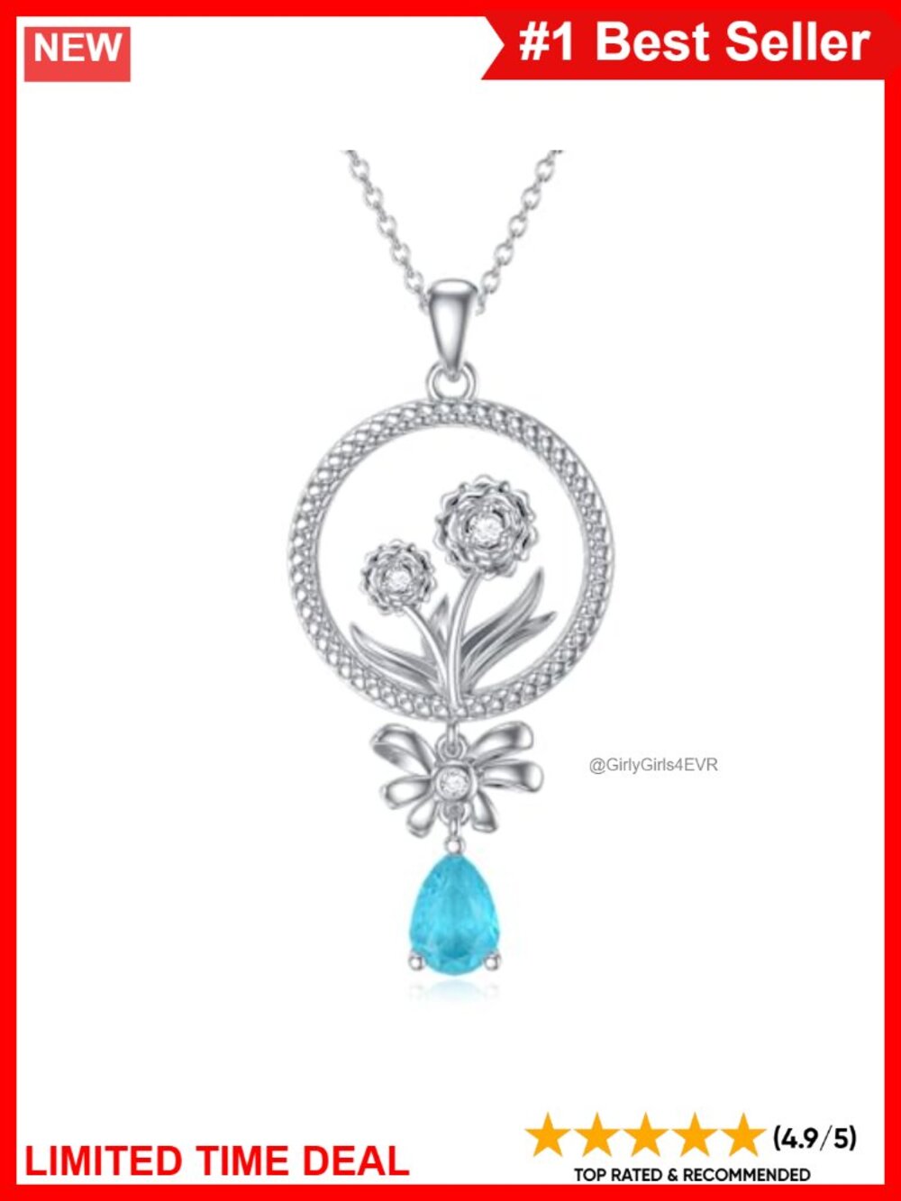 Sterling Silver Carnation Pendant Necklace Hypoallergenic Gift for Women
